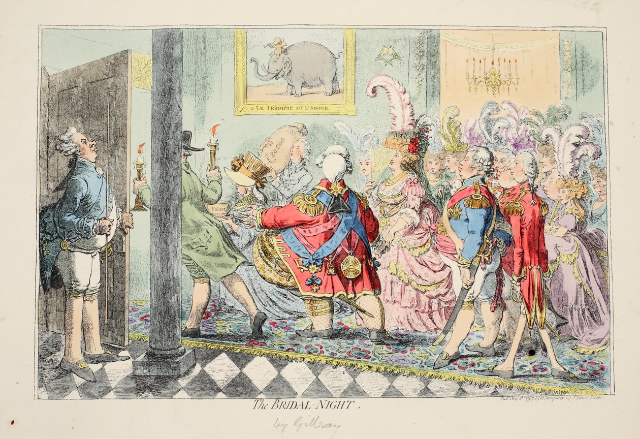 Gelin Gecesi, 1797 (el boyaması gravür) by James Gillray