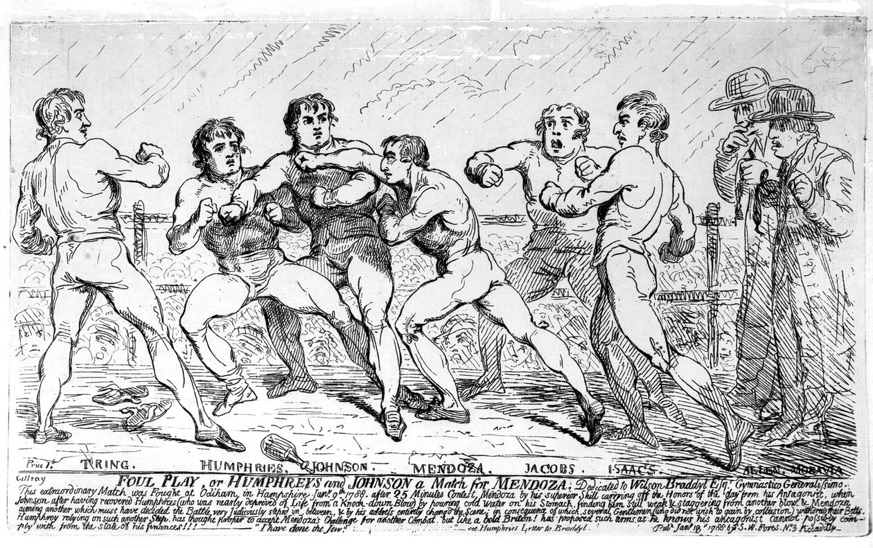 Richard Humphreys ve Daniel Mendoza Arasındaki Ünlü Savaş, 9 Ocak 1788 by James Gillray