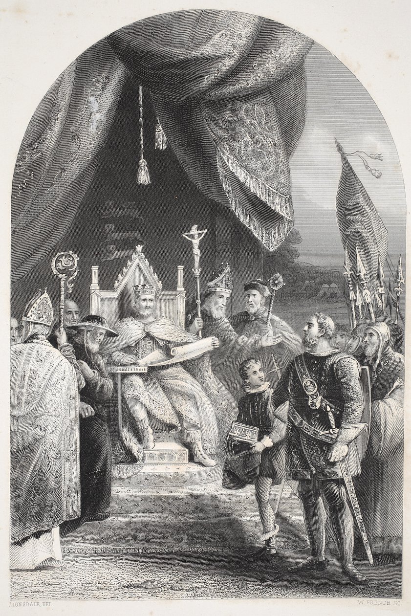 Kral John, W. French tarafından oyulmuş Magna Carta