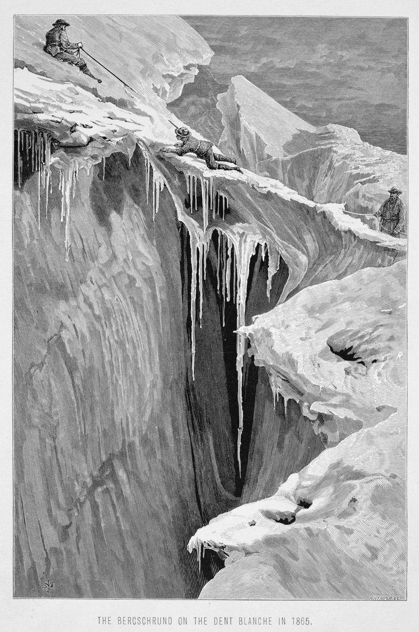 1865 yılında Dent Blanche üzerinde Bergschrund, Edward Whymper (1840-1911) tarafından oyulmuş 