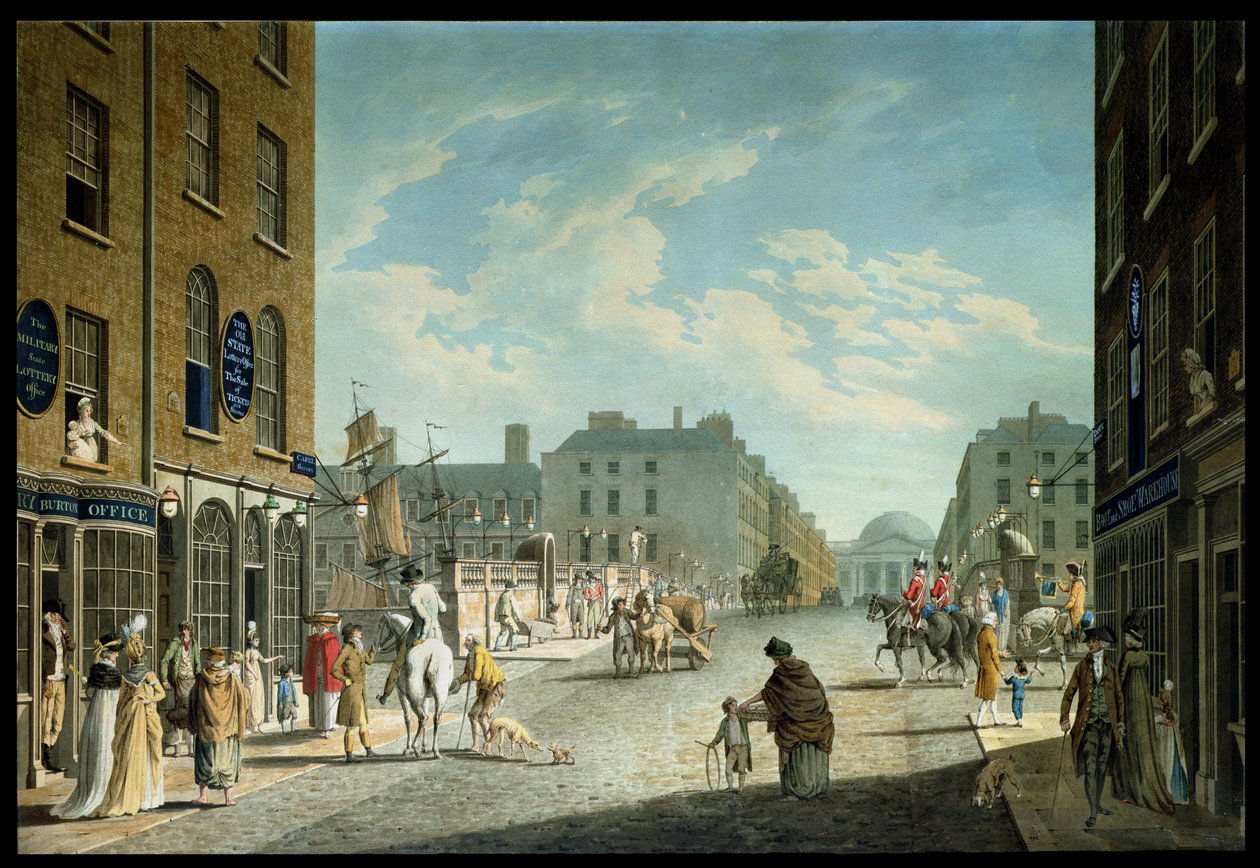 Kraliyet Borsası ile Capel Caddesi, Dublin, 1800 by James Malton