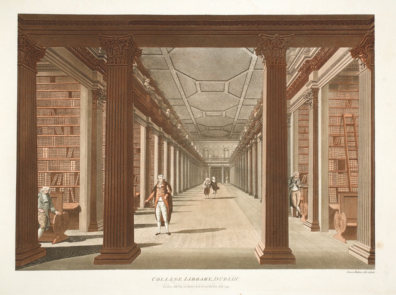Kolej Kütüphanesi, Dublin, 1793 (el boyaması gravür) by James Malton