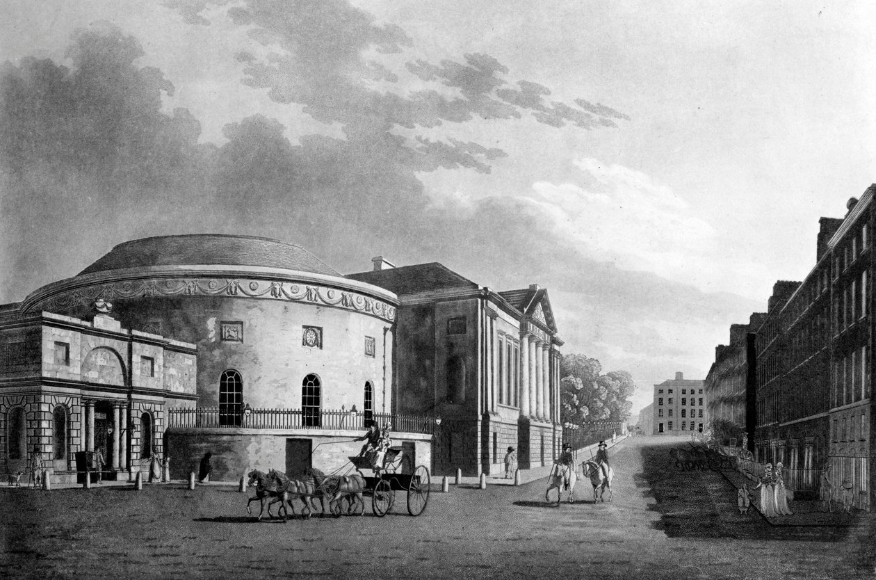 Rotunda und New Rooms, Dublin, 1795 (el boyaması gravür) by James Malton