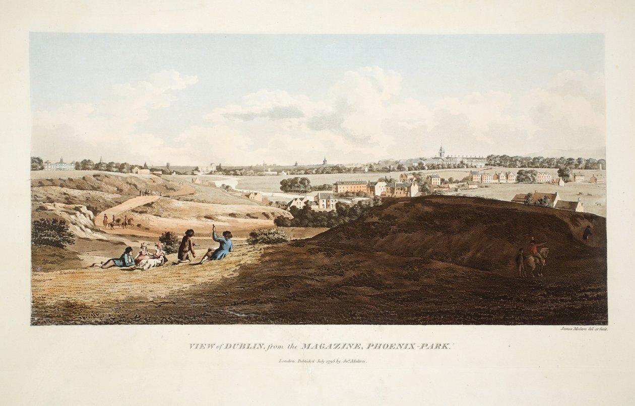 Dergiden Dublin manzarası, Phoenix Park, 1795 (el boyaması gravür) by James Malton