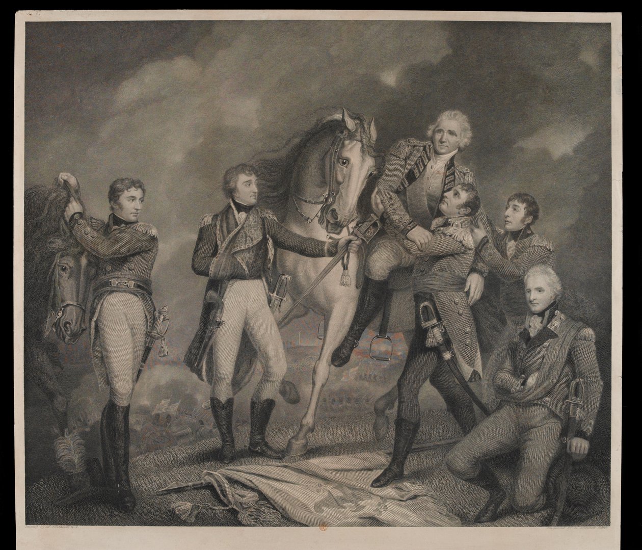 Death of the General Abercromby at the Battle of Alexandria, Egypt 1801, engraved with key by E. Mitchell, published in 1801  by James Northcote