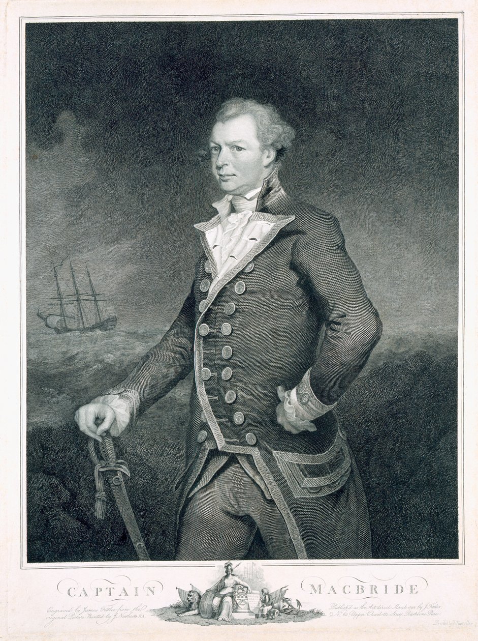 James Fittler (1758-1835) tarafından oyulmuş Amiral John Macbride (ö. 1800) portresi 1792 by James Northcote