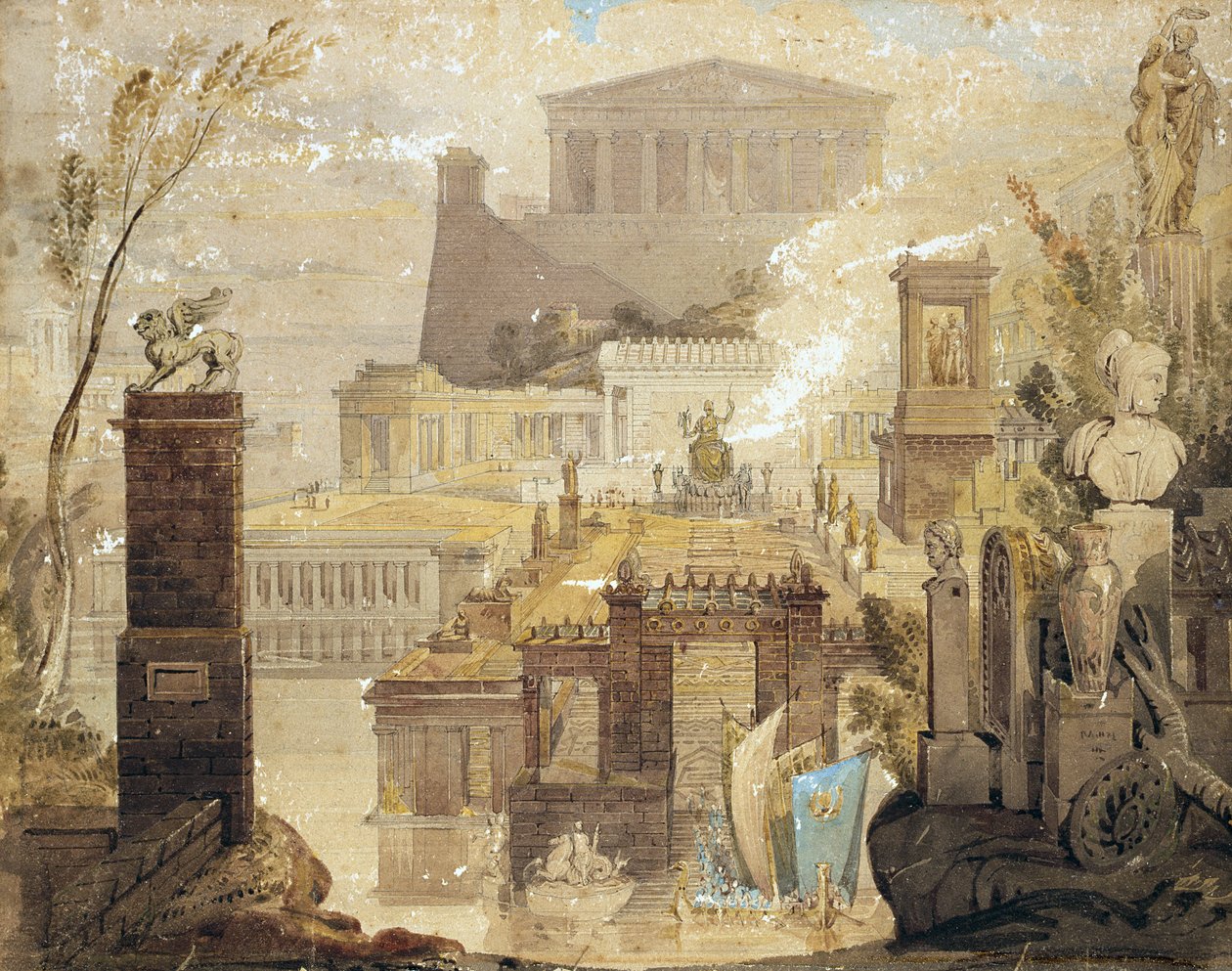 Antik Atina Mimarisinin Rekreasyonu, c.1830 (kağıt üzerinde kalem & mürekkep ve wc) by James Pennathorne