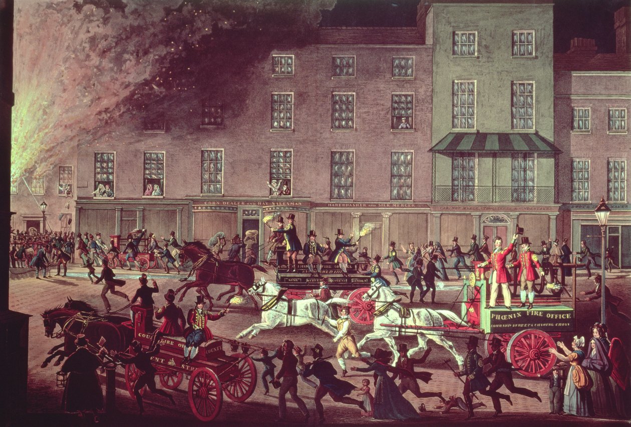 Londra İtfaiye Makineleri, R.G. Reeve, bar. Thomas McLean tarafından, 1830 dolayları by James Pollard