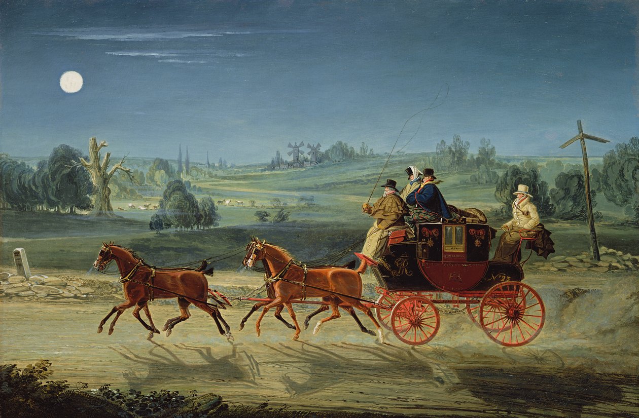 Bath, Bristol ve London Royal Mail Coach geceleri by James Pollard