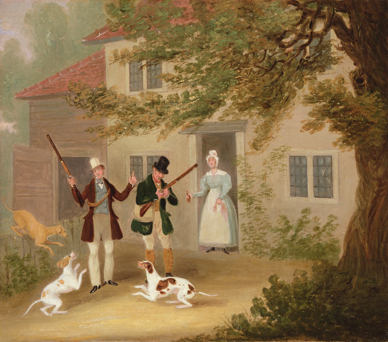 Two sportsmen with their pointers setting out from a cottage, c.1830  by James Pollard