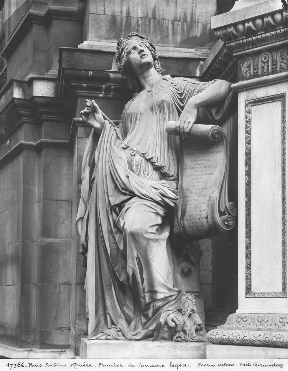 Moliere Çeşmesi, Hafif Komedi, 1844 (mermer) (detay) (ayrıca bkz. 189432, 346524) by James Pradier