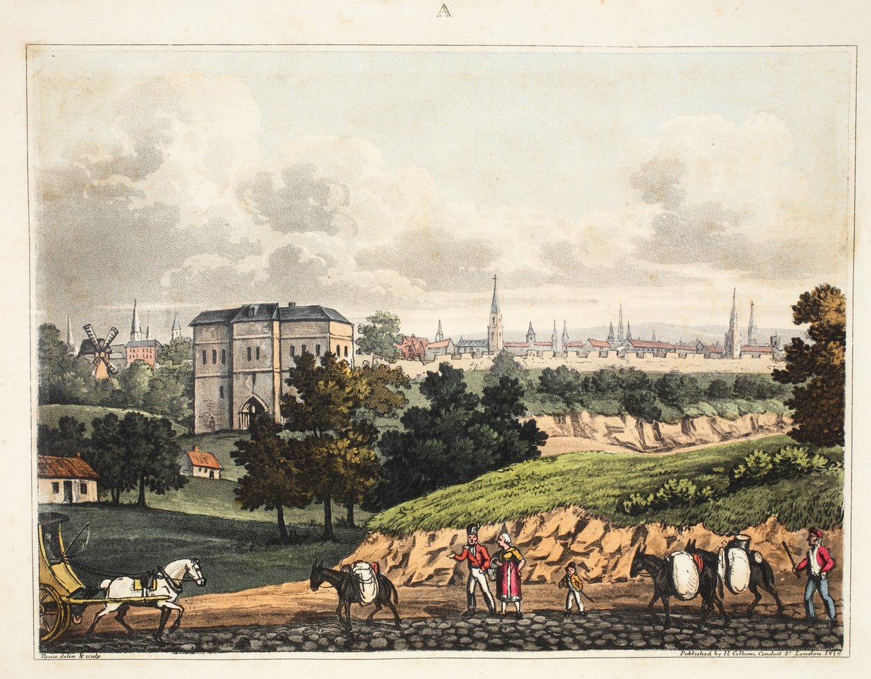 Bariyerli Foret de Soigne girişinden Brüksel Şehri, pub H. Colburn, 1816 by James Rouse