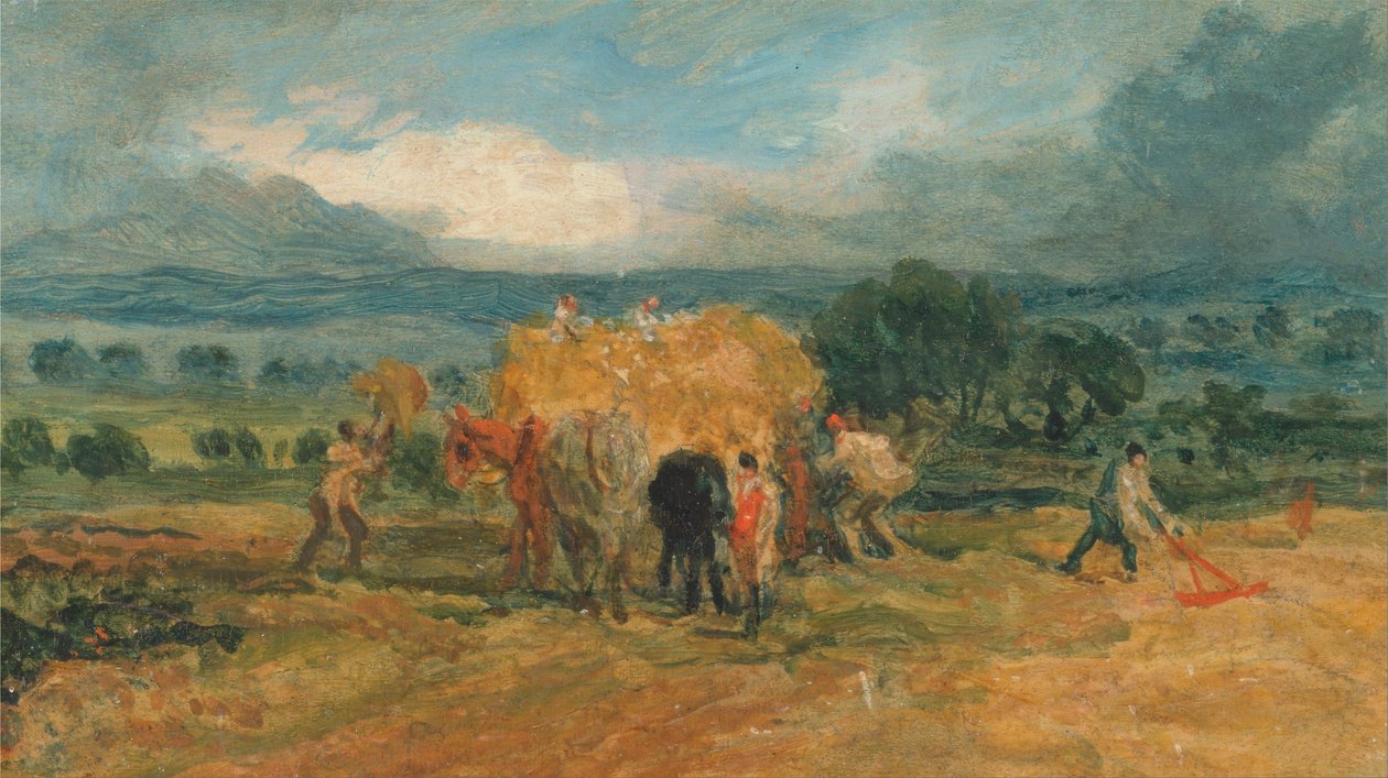 Bir Çiftlik Vagonuna Saman Yükleyen İşçilerle Bir Hasat Sahnesi by James Ward