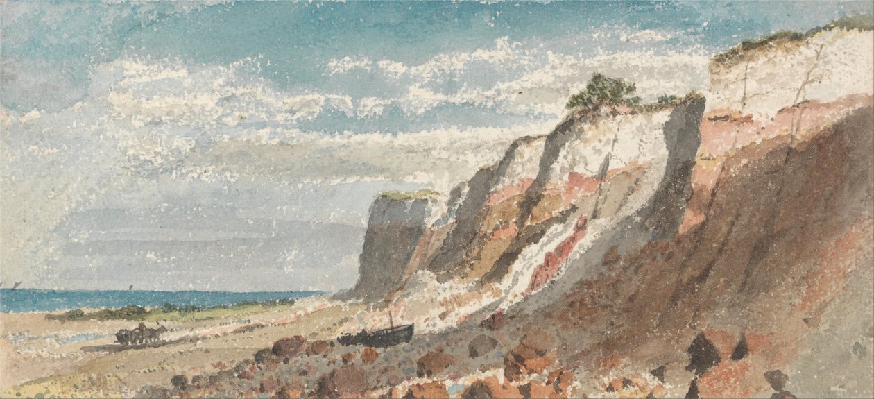 Bir At ve Araba ve Sahilde Sahilde Bir Tekne ile Deniz Kıyısı ve Kayalıklar by James Ward