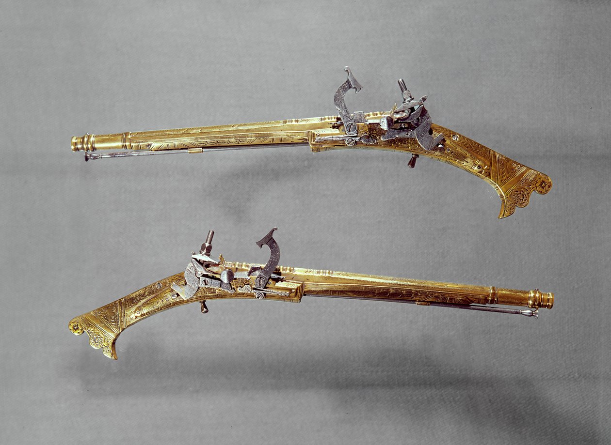 Bir çift tabanca, 1624-26 (pirinç ve çelik) by James Fellowes