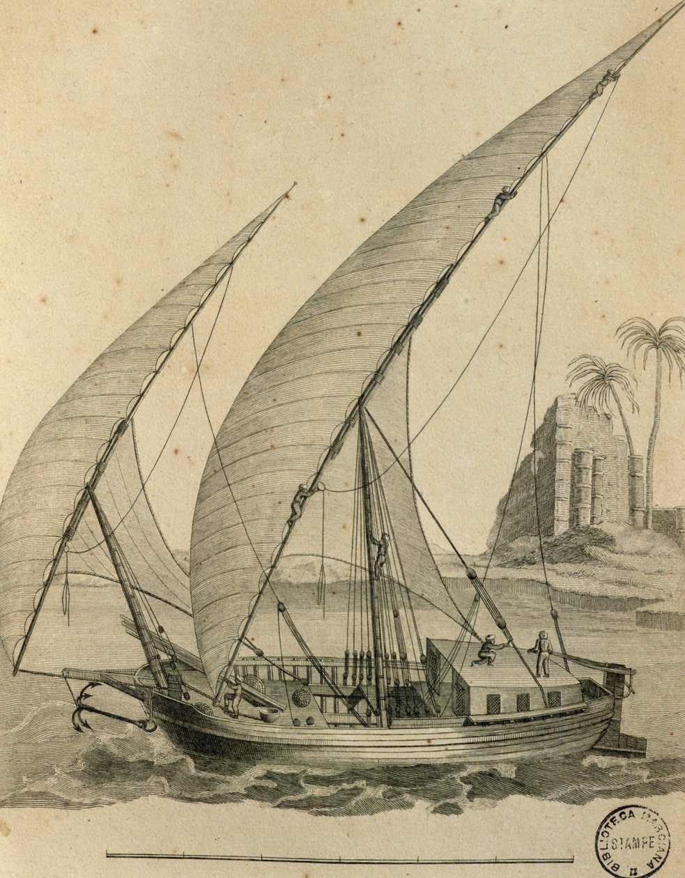 Yelkenli Nubia, Mısır, gravür Cartes et Figures du Voyage en Nubia et en Abyssinia, James Bruce by James Bruce