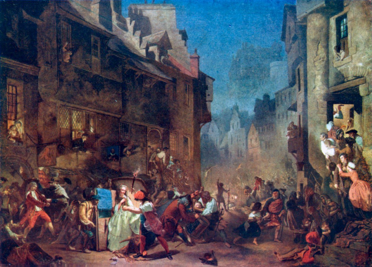 Porteous Çetesi (renkli taş baskı) by James (after) Drummond