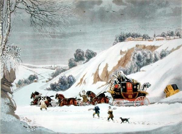 George Hunt tarafından kazınmış Derin Karda Bir Posta (renkli taş) by James (after) Pollard