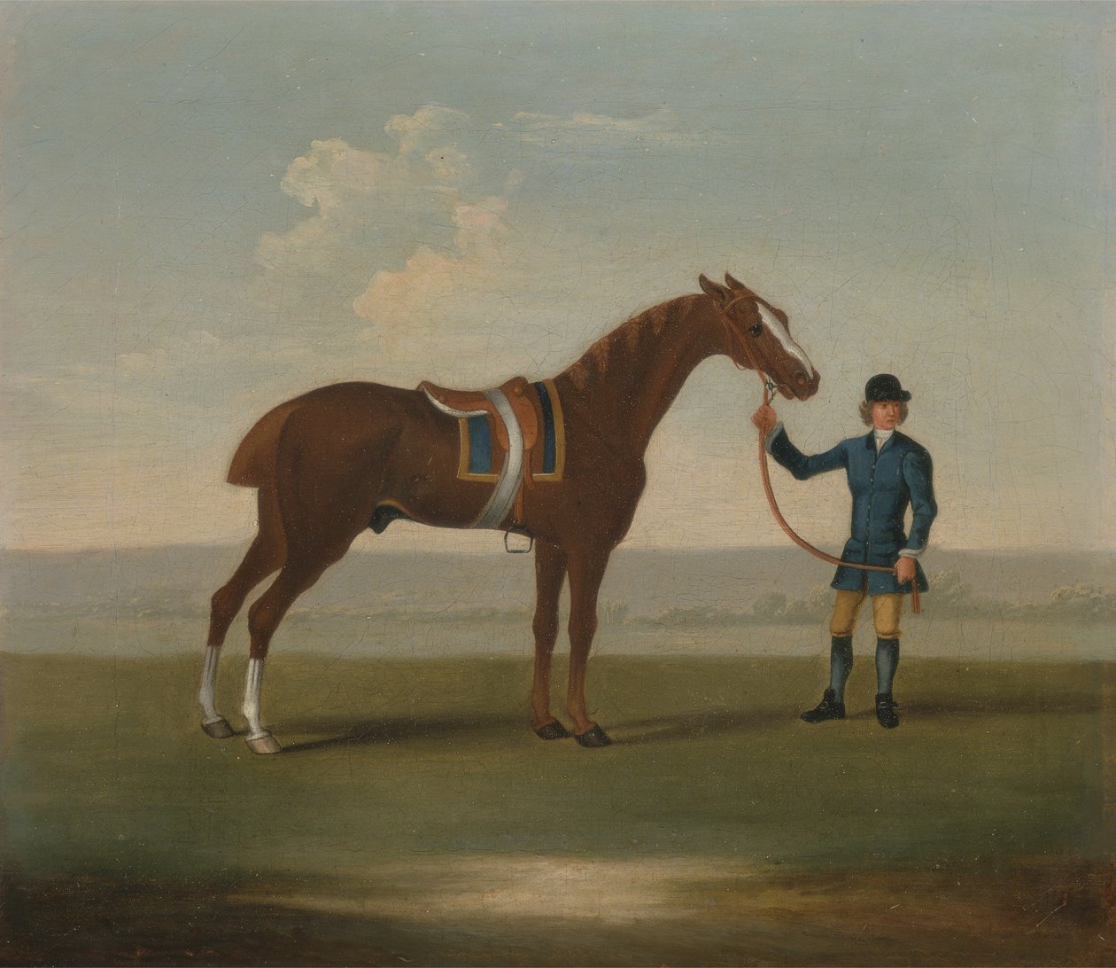 Bir Damat tarafından tutulan bir Kestane Atı (muhtemelen Eski Partner) (tuval üzerine yağlı boya) by James (attr.) Seymour