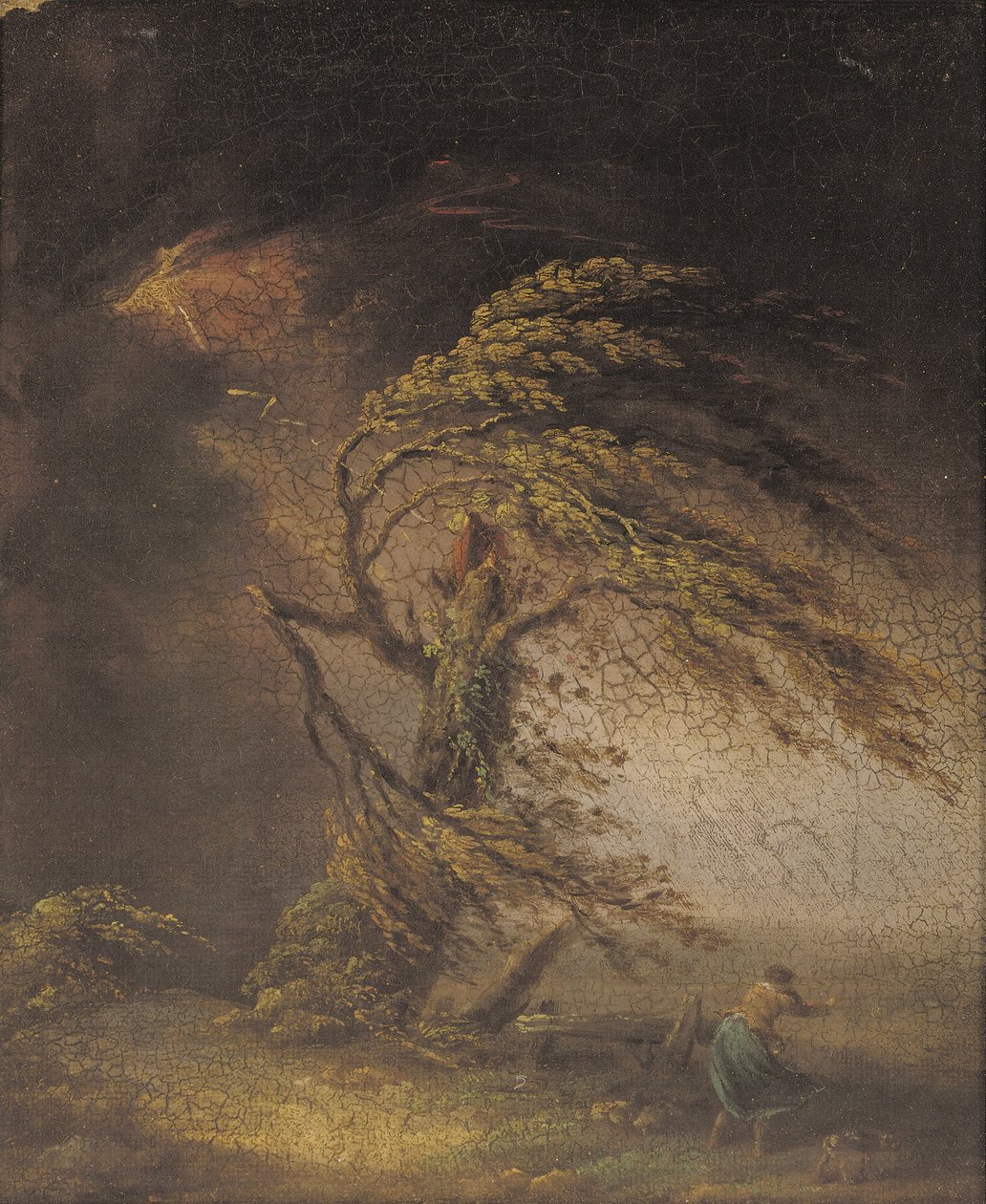 Yıldırımın çarptığı bir ağaca (gemiye serilmiş tuval üzerine yağlı boya) by James (circle of) Ward