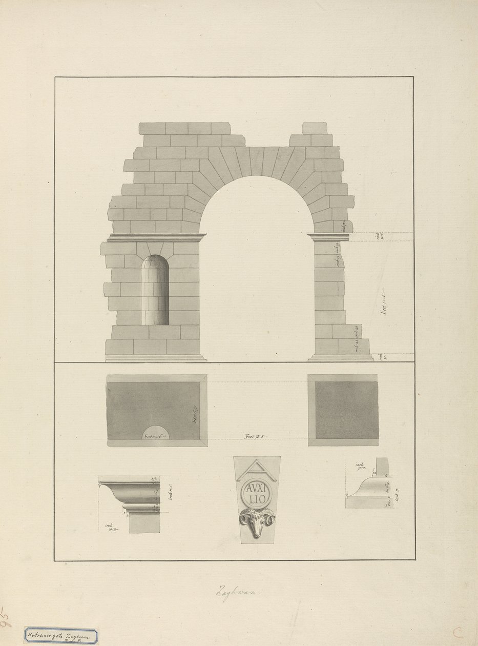 Giriş Kapısı, Zaghouan (kağıt üzerinde yıkamalı kalem ve mürekkep) by James 1730 94 Bruce