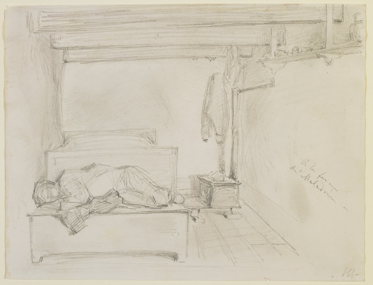 Maladrie'nin çiftliğinde, 1858 (kirli beyaz dokuma kağıda kurşun kalem by James Abbott McNeill Whistler
