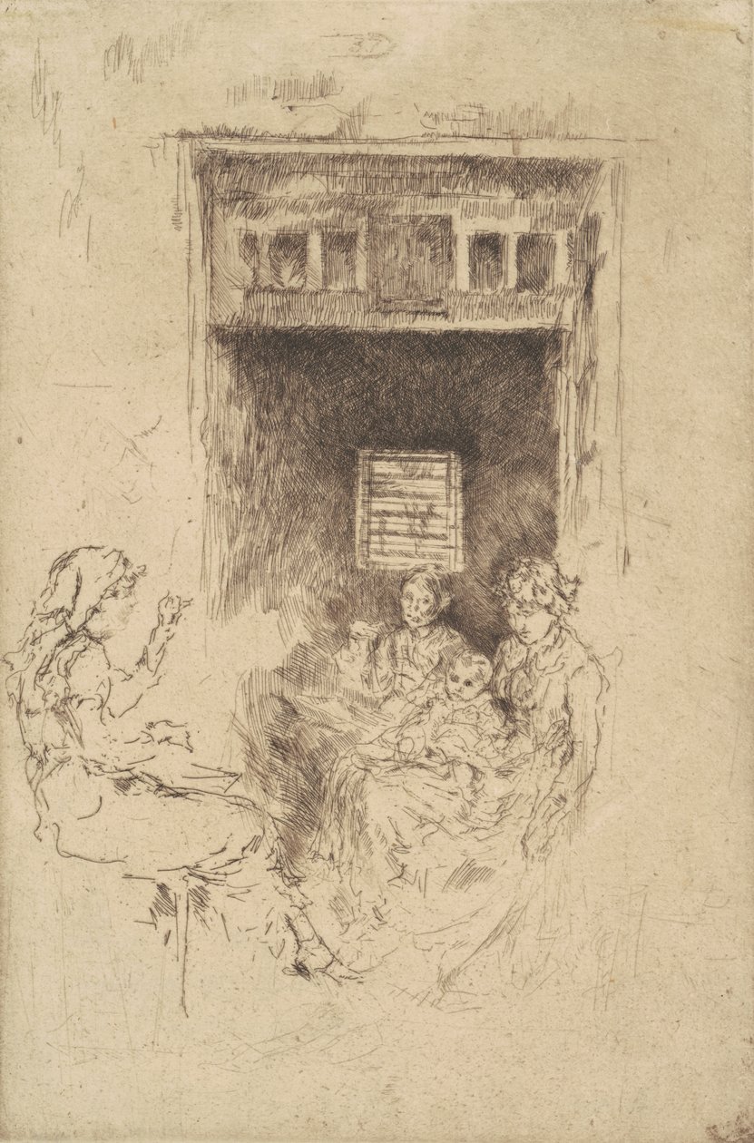 Bead-Stringers, 1880 (sert kağıt üzerine siyah gravür) by James Abbott McNeill Whistler