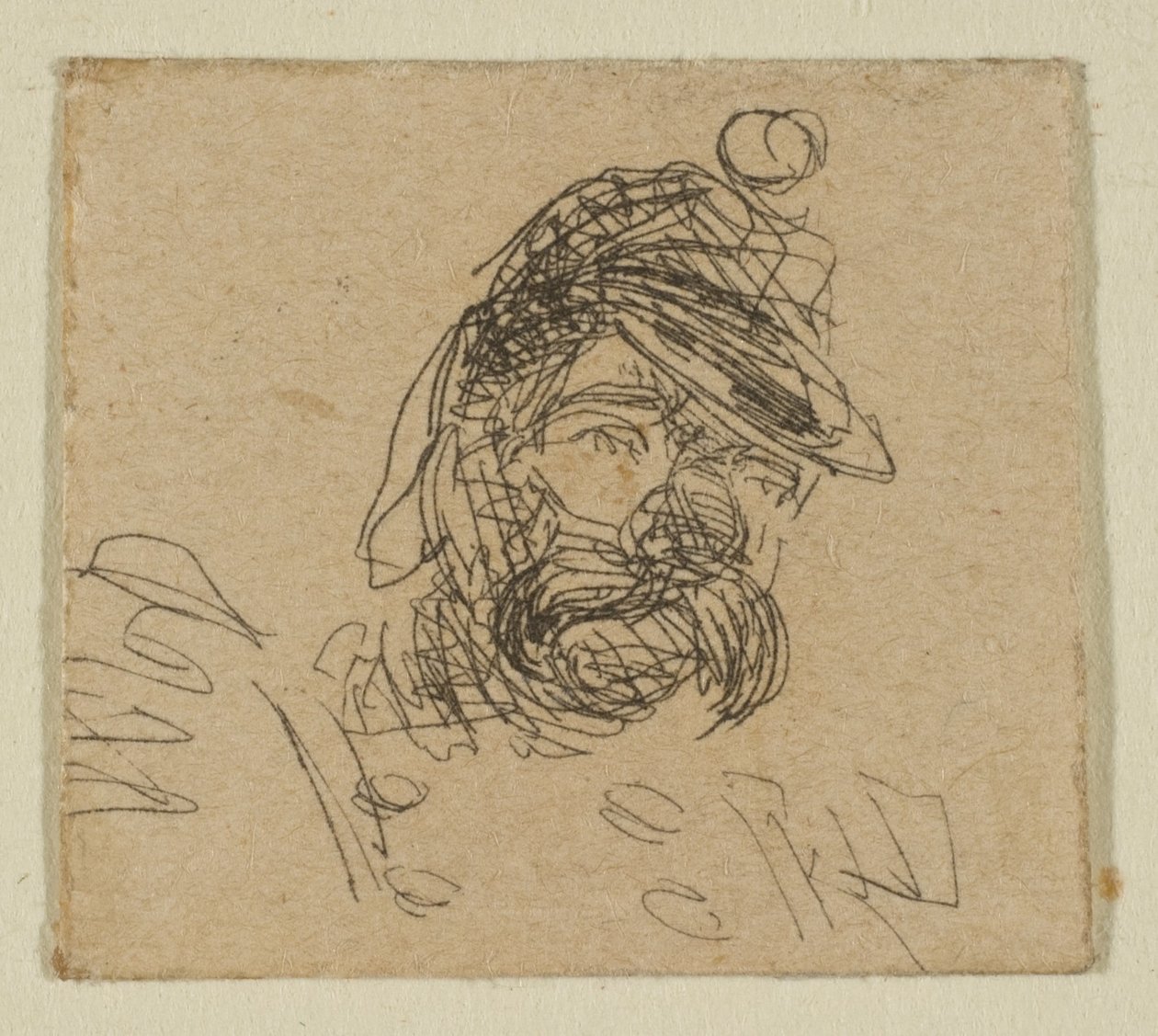 Sahil Araştırma Plakasındaki Eskizlerden Asker Şapkalı Sakallı Adam, 1854-55. by James Abbott McNeill Whistler