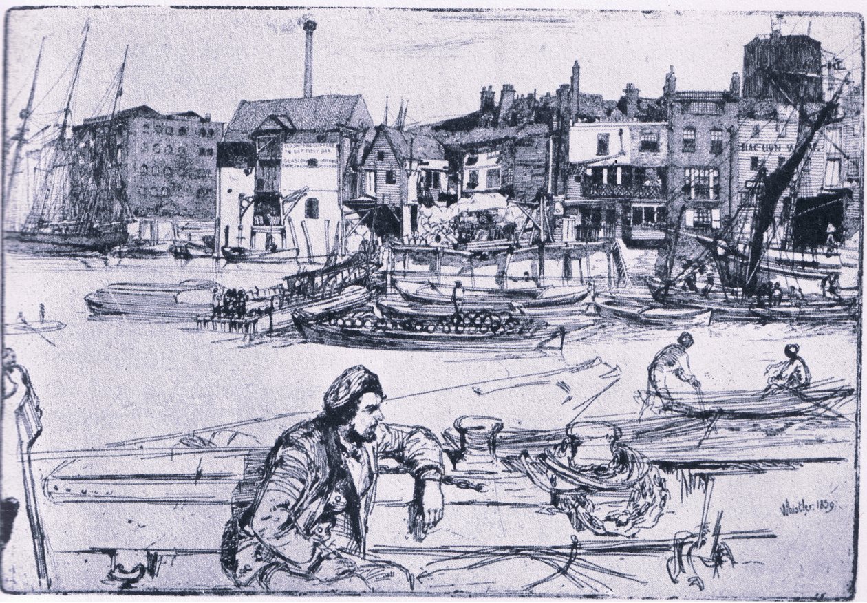 Black Lion Wharf (renkli taş) by James Abbott McNeill Whistler