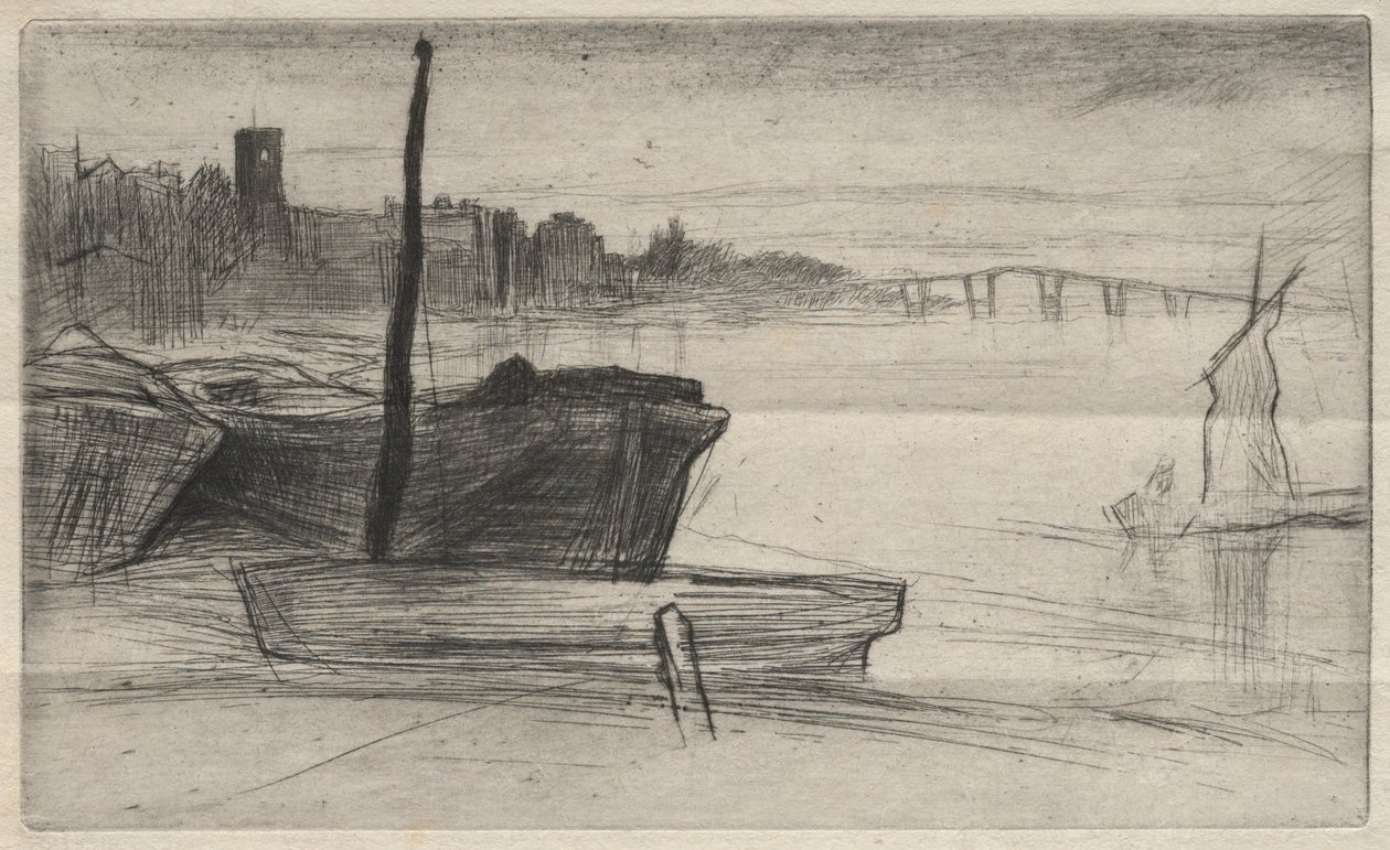 Chelsea Köprüsü ve Kilisesi, 1871. by James Abbott McNeill Whistler