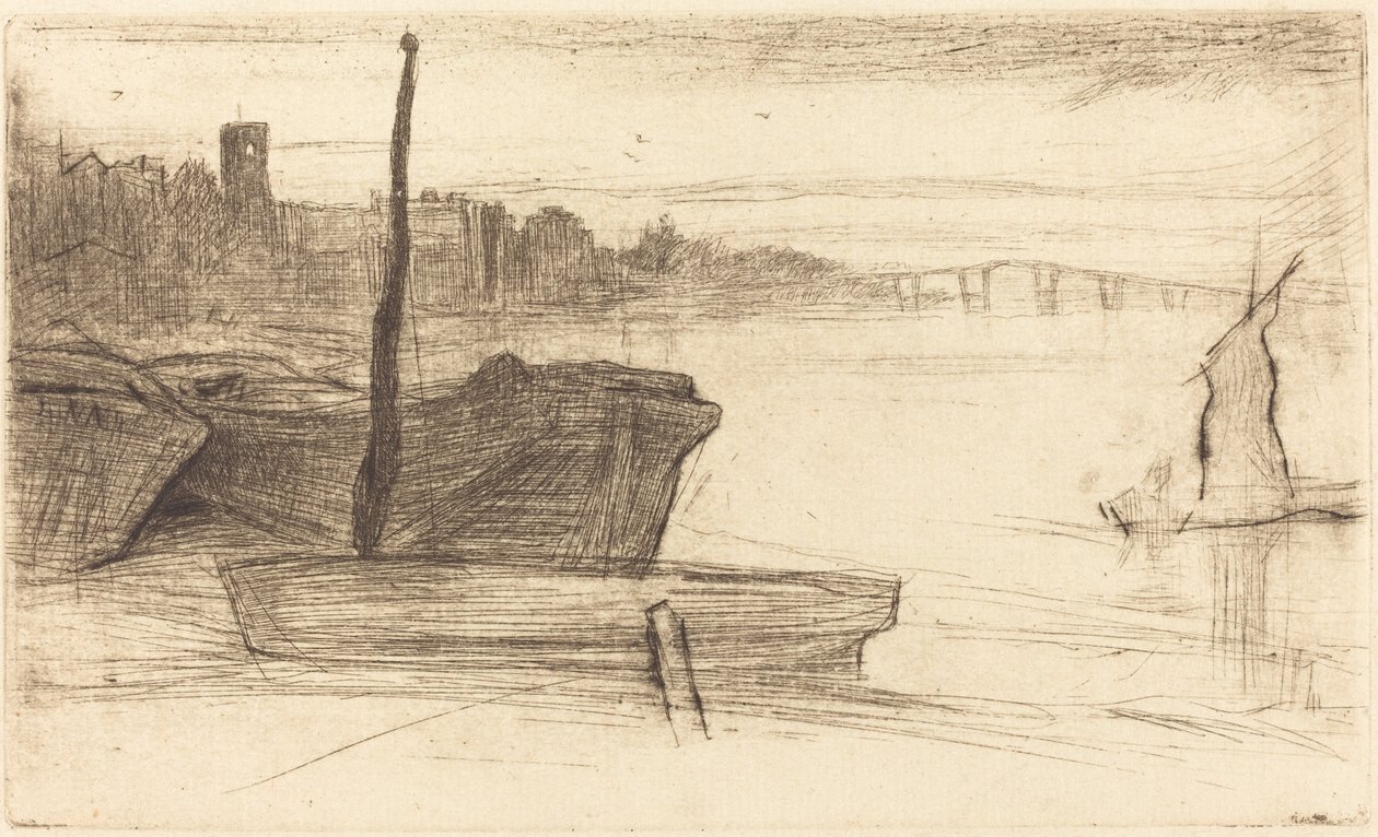 Chelsea Köprüsü ve Kilisesi, c. 18701871. by James Abbott McNeill Whistler