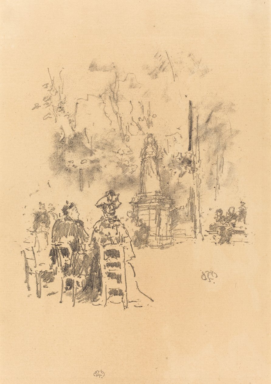 Heykelin Altında Konuşma, Lüksemburg Bahçeleri, 1893. by James Abbott McNeill Whistler