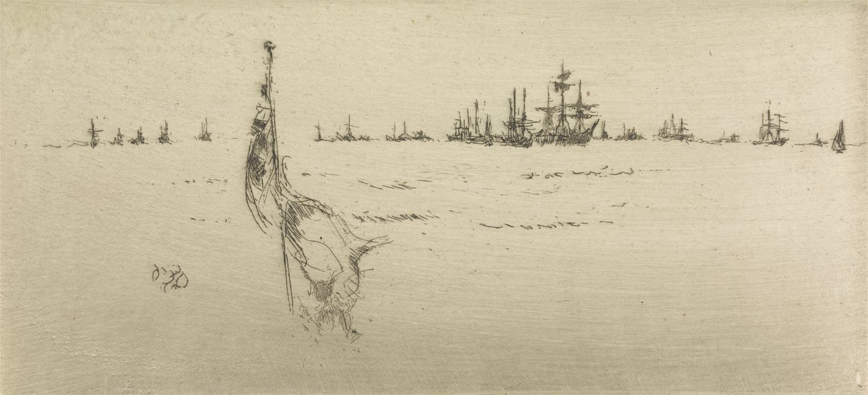 Bayrağı Daldırma, The Naval Review, 1887 başlıklı on iki gravürden by James Abbott McNeill Whistler