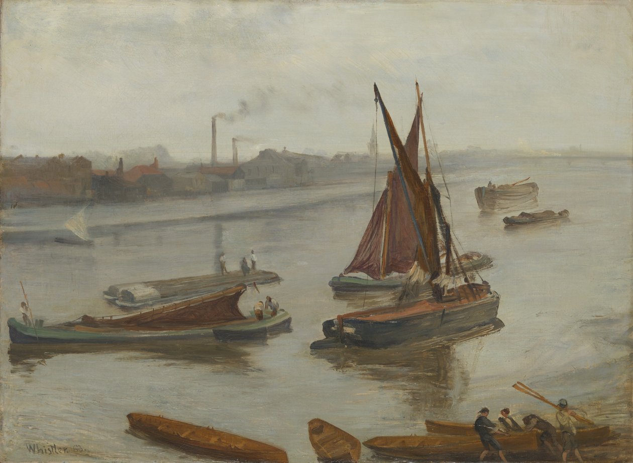 Gri ve Gümüş: Eski Battersea Reach, 1863. by James Abbott McNeill Whistler