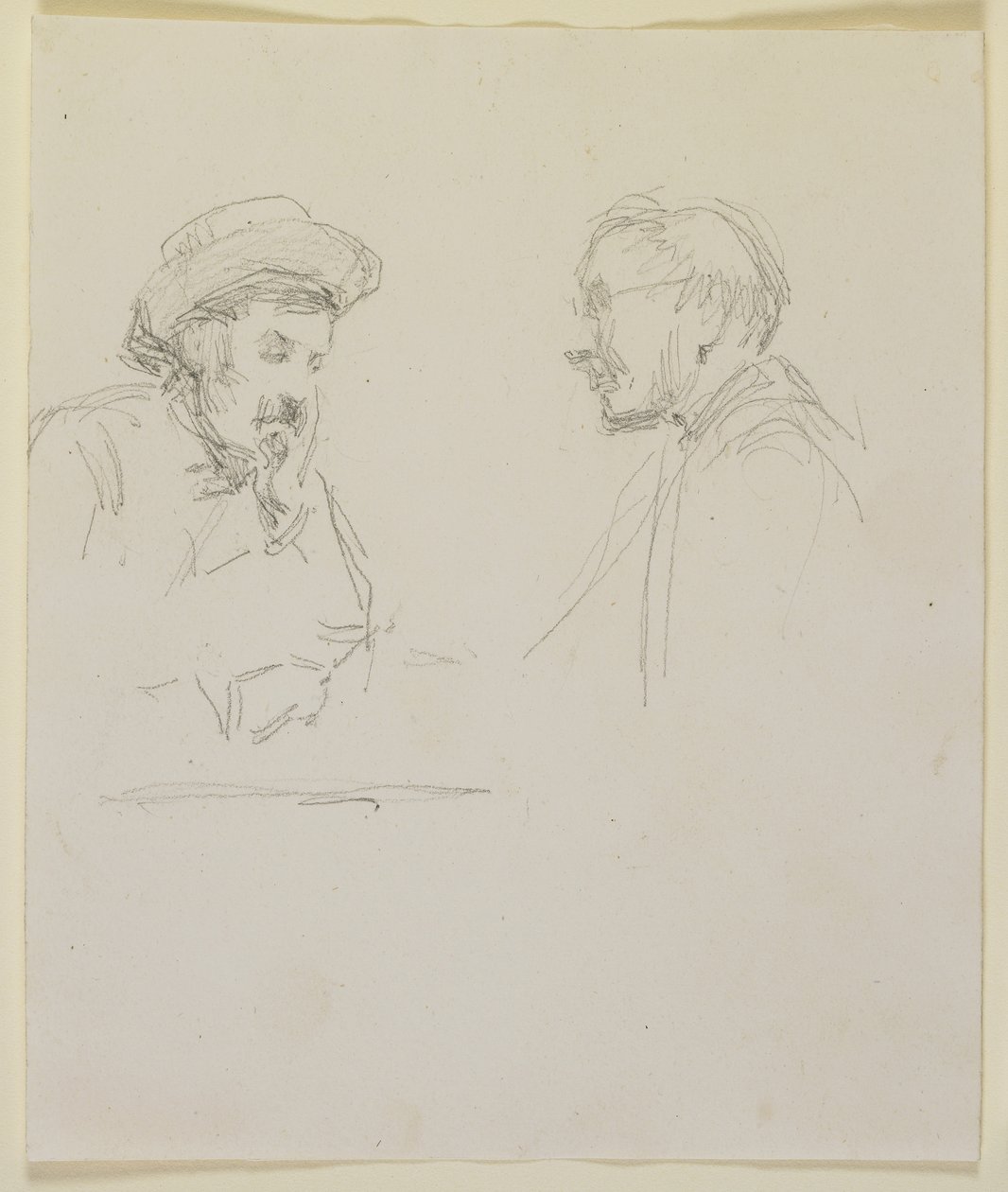 İki adamın başları, c.1855-59 (kirli beyaz dokuma kağıda kurşun kalem) by James Abbott McNeill Whistler