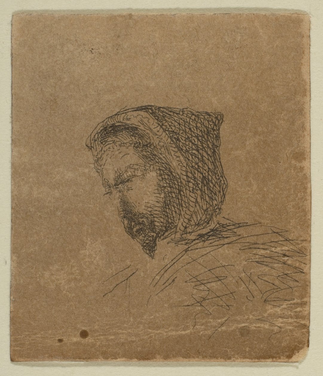 Sahil Araştırma Plakasındaki Eskizlerden Kapşonlu Erkek Baş, 1854-55. by James Abbott McNeill Whistler