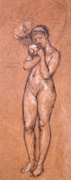 Şemsiyeli Nude, c.1868 (kağıt üzerinde beyaz ve siyah pastel boya) by James Abbott McNeill Whistler