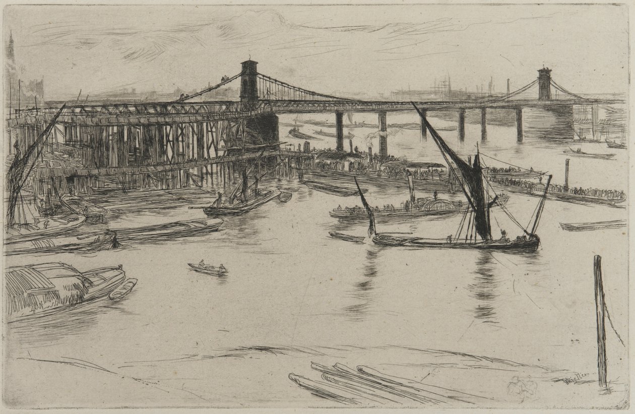 Eski Hungerford Köprüsü, 1861 (kağıt üzerine gravür) by James Abbott McNeill Whistler