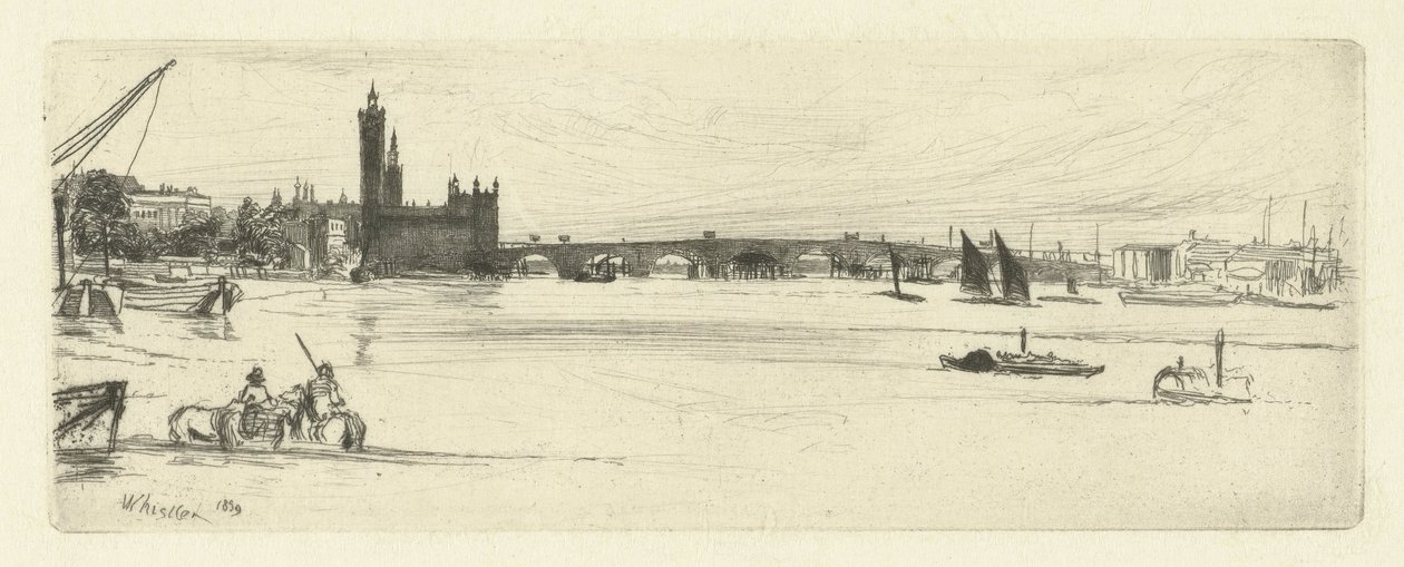 Eski Westminster Köprüsü Thames ve diğer konulardaki sahnelerin on altı gravürü (seri başlığı) by James Abbott McNeill Whistler