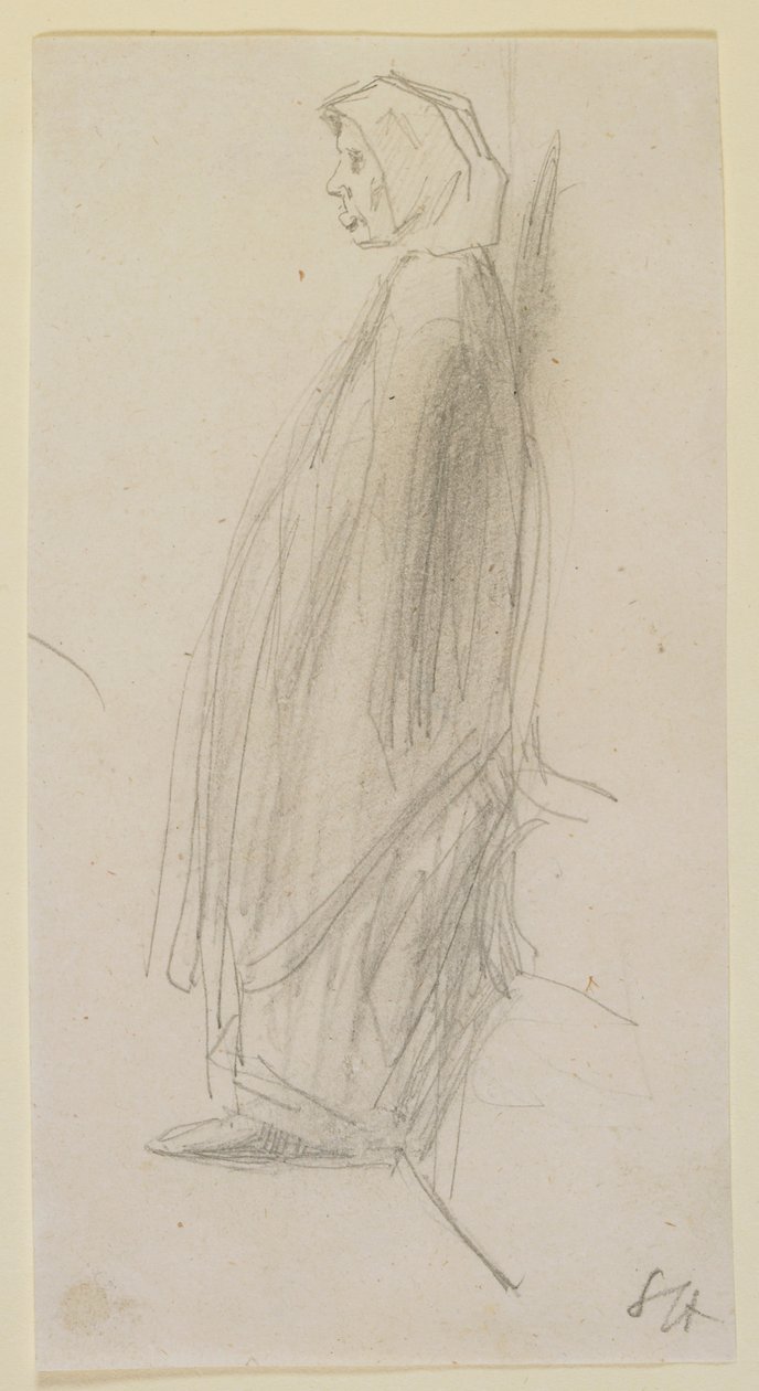 Ayakta duran yaşlı bir kadının profil çizimi, 1858. by James Abbott McNeill Whistler