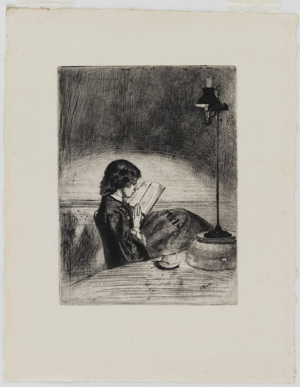 Lamplight tarafından okuma, 1858. by James Abbott McNeill Whistler