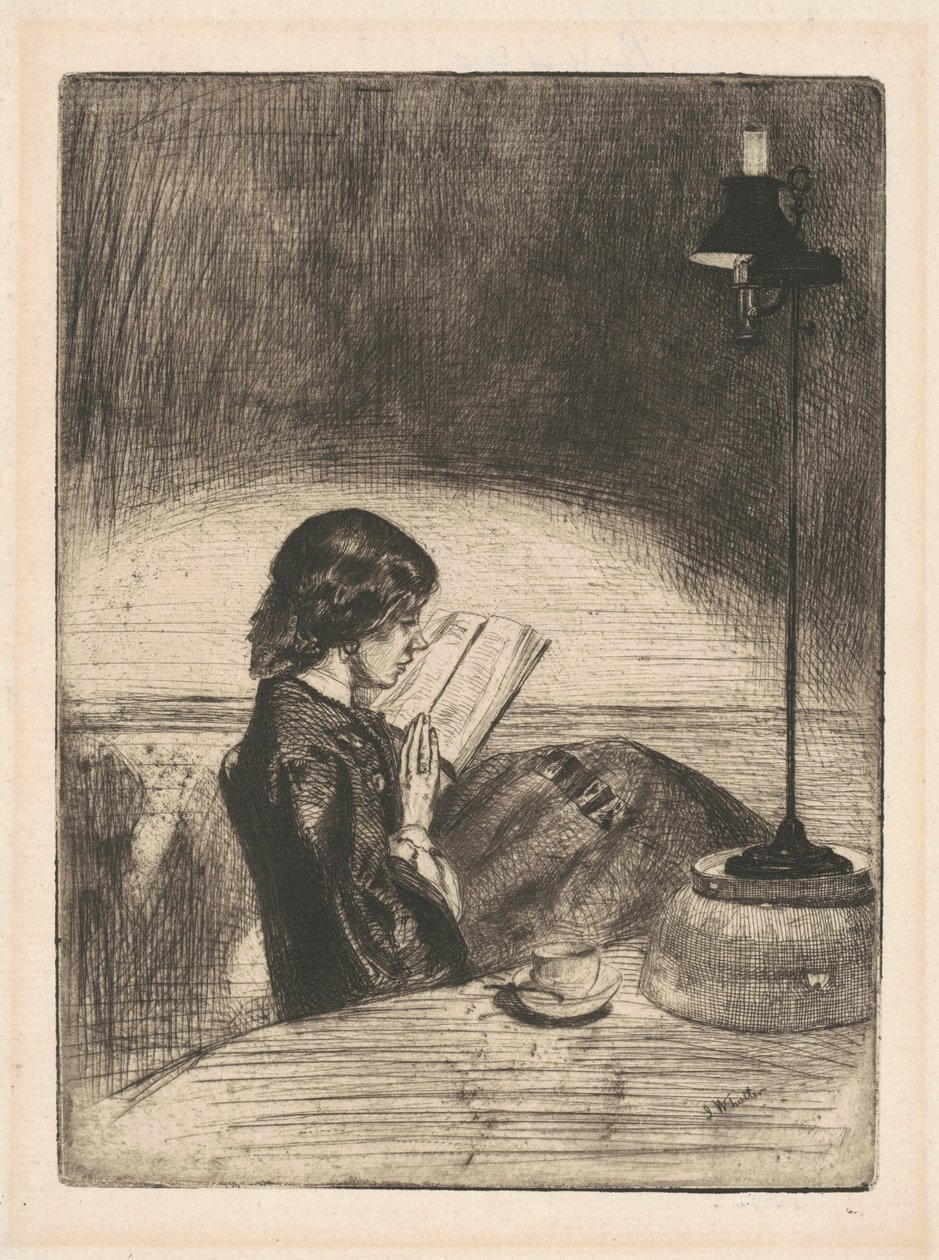 Lamplight tarafından okuma, 1859. by James Abbott McNeill Whistler