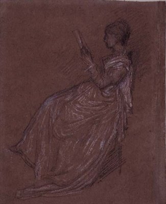 Oturan Bayan Okuma, Bayan Layland için çalışma (kağıt üzerinde pastel tebeşir) by James Abbott McNeill Whistler