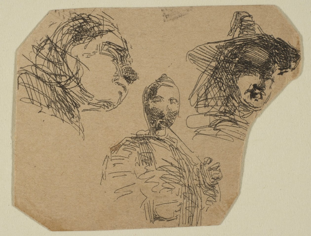 Sahil Araştırma Plakasındaki Eskizlerden İki Kadın Başı ve Ayakta Figür, 1854-55. by James Abbott McNeill Whistler