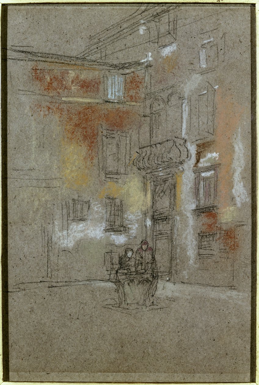 Venedik Avlusu: Corte Bollani, 1880 (kahverengi kağıt üzerine tebeşir ve pastel) by James Abbott McNeill Whistler