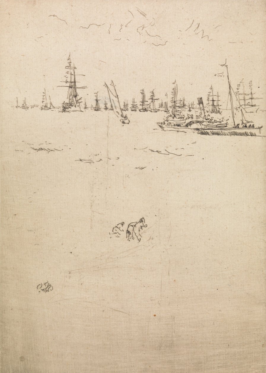 Ziyaretçi Teknesi, The Naval Review, 1887 başlıklı on iki gravür setinden by James Abbott McNeill Whistler