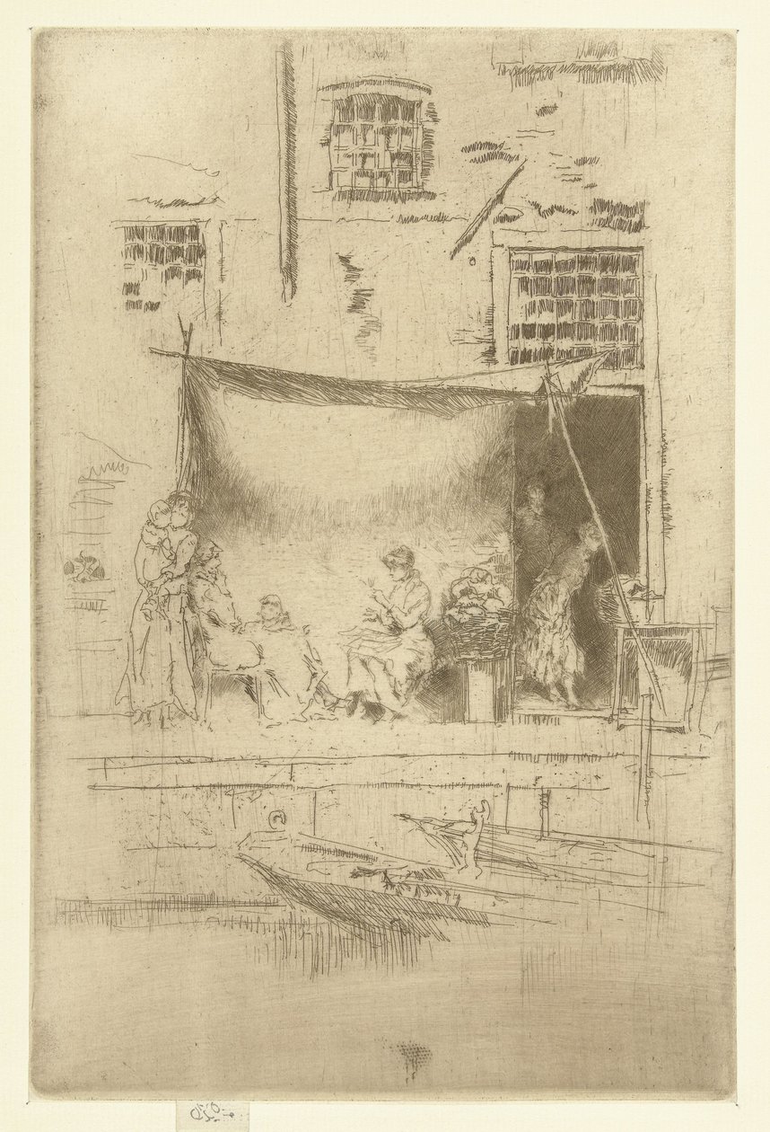 Rıhtımda bir güneşlik altında kadınlar Meyve tezgahı Yirmi altı gravür seti (seri başlığı) by James Abbott McNeill Whistler