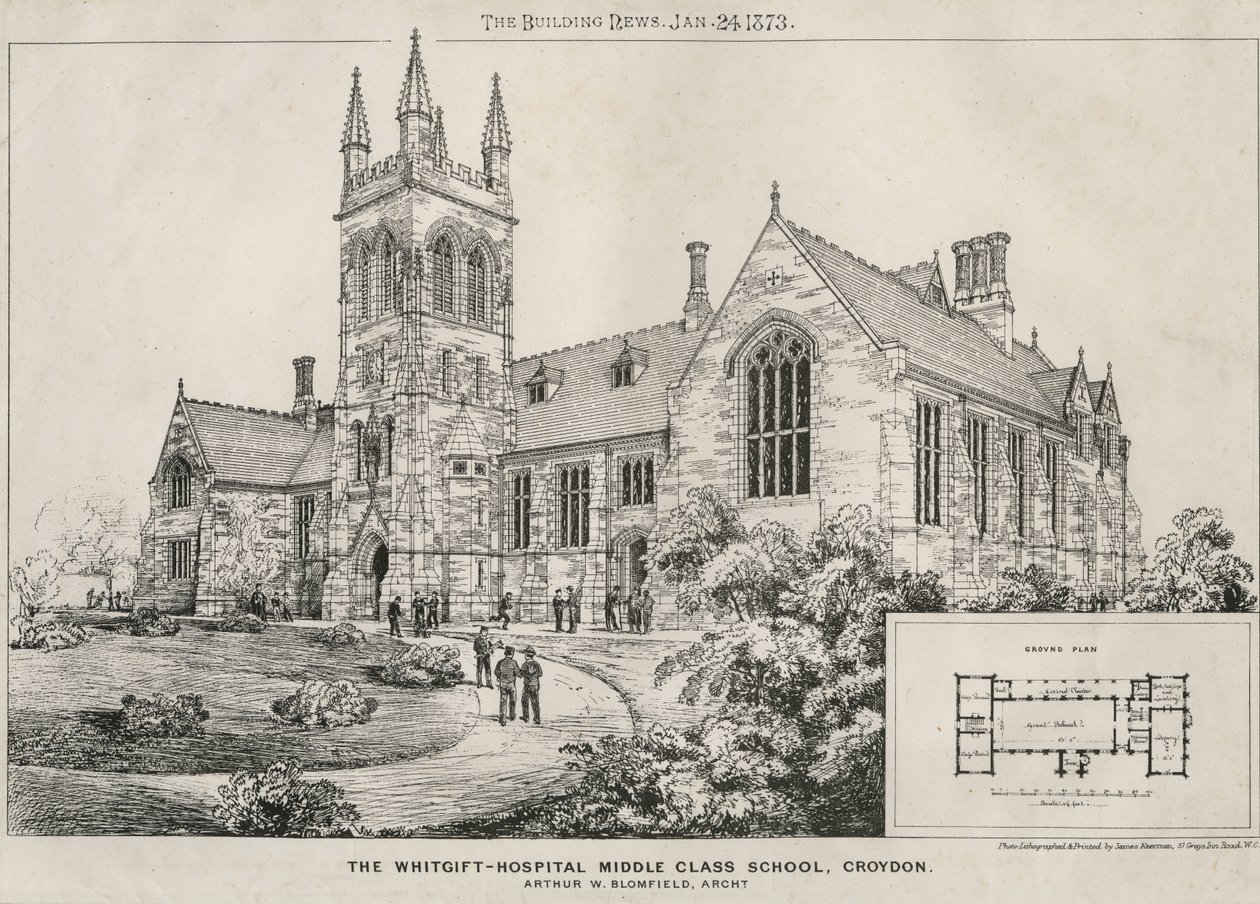 Whitgift Hastanesi Orta Sınıf Okulu, Croydon, 1873 by James Akerman