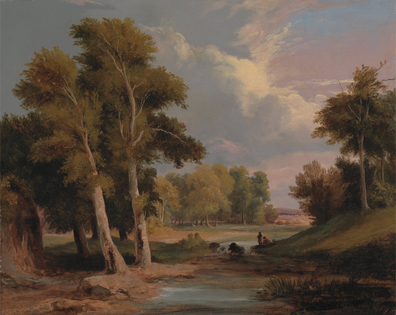 Balıkçılar ile Ormanlık Bir Nehir Manzarası by James Arthur OConnor