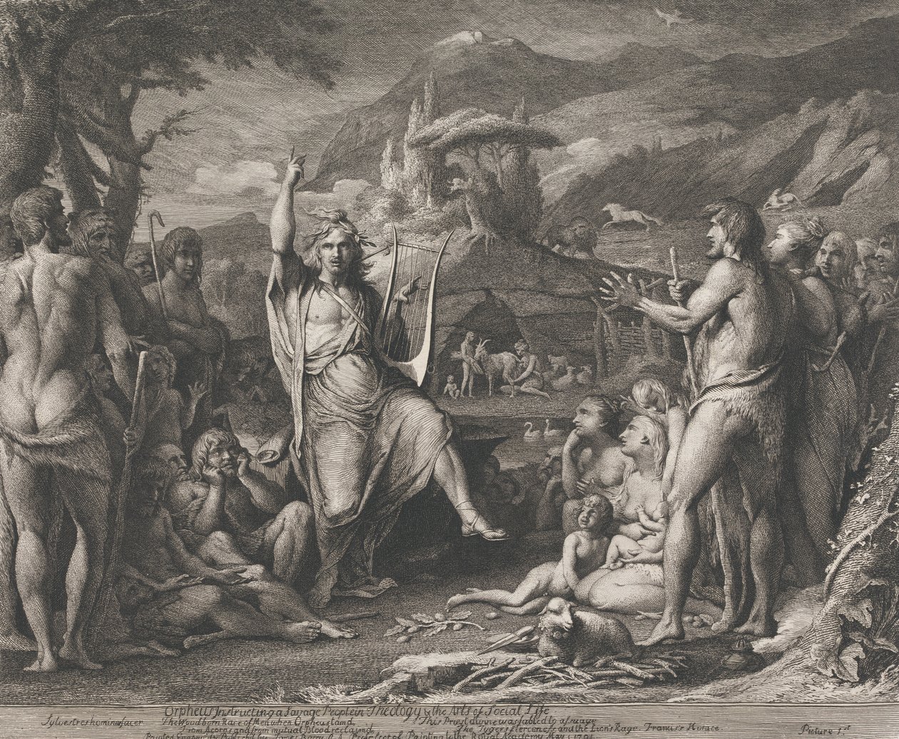 Orpheus ilahiyat eğitimi veriyor (Sanatı Teşvik Etmek İçin Topluluğun Büyük Odasının Duvarları İçin Tasarımlar) by James Barry